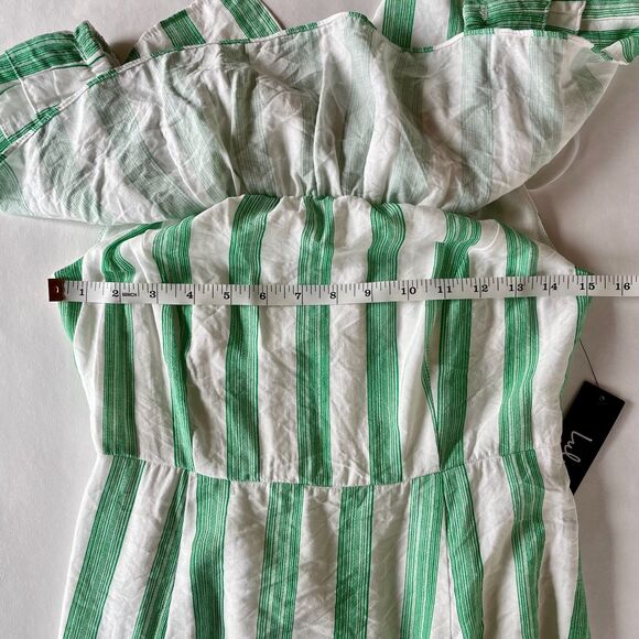 NWT Lulus Persephone White & Green Striped Off the Shoulder Ruffle Dress Size S - Picture 15 of 16